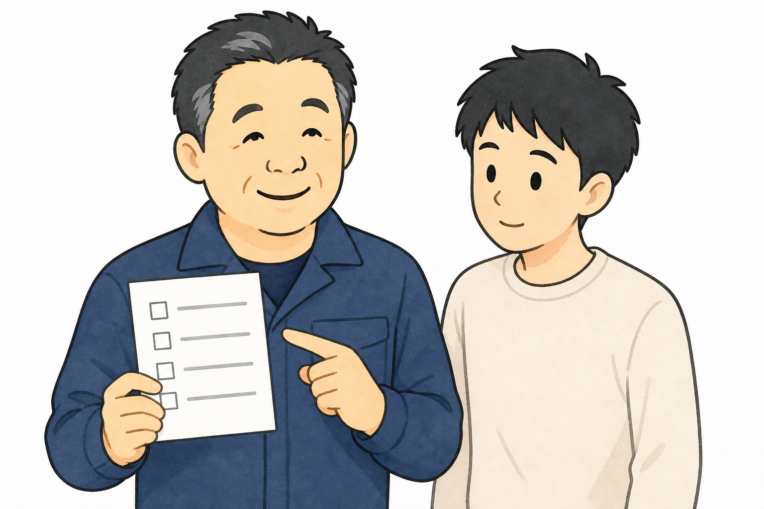 差し絵①:まっさんキャラクターが、メール・スマートフォン・本人確認書類・住所確認書類を並べている場面
