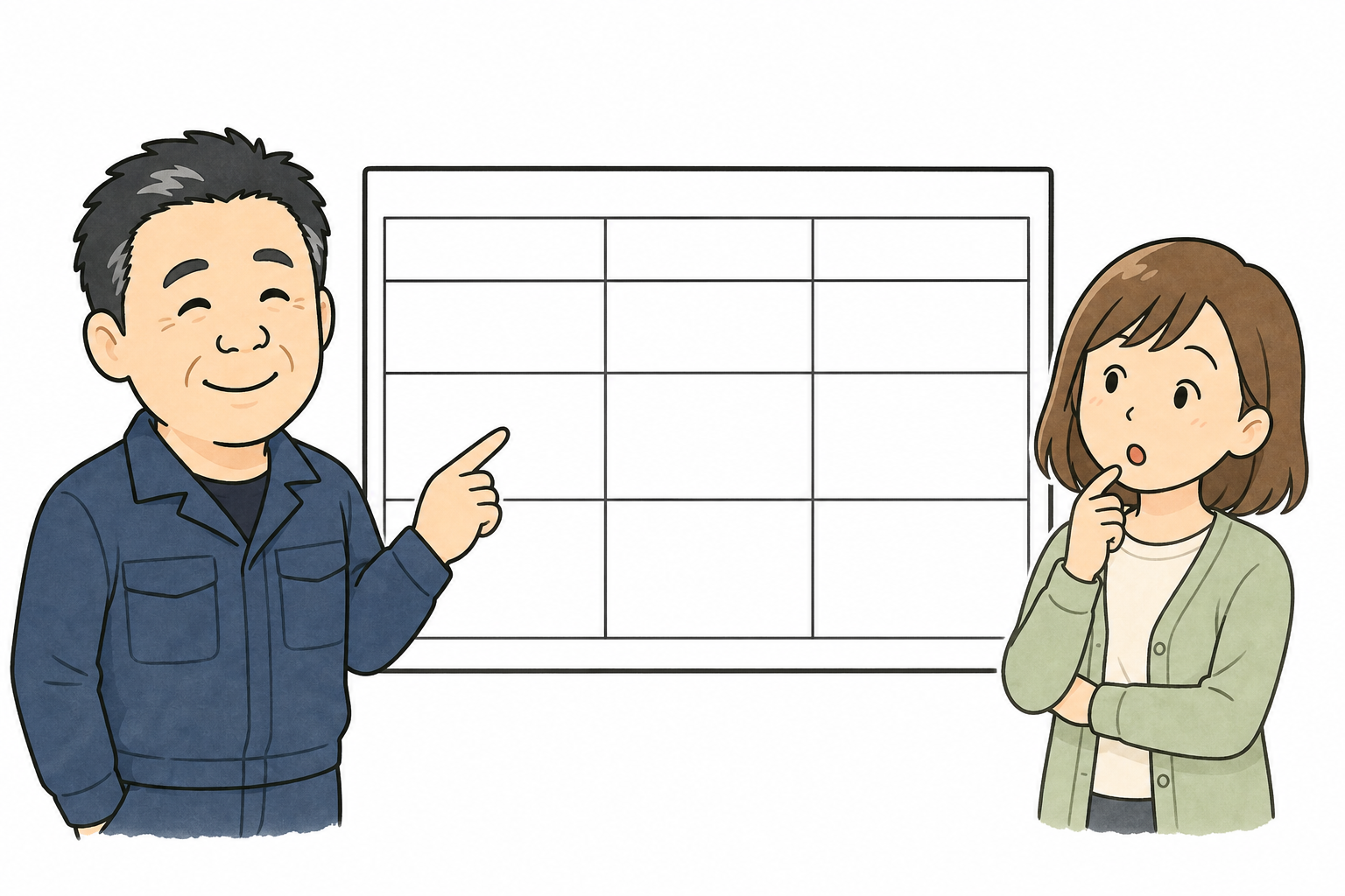 差し絵④:まっさんキャラクターがスマホで書類をスキャンして送信している場面