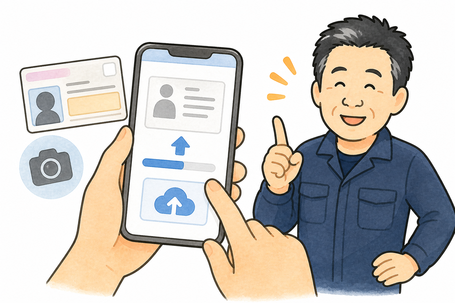 差し絵⑤:口座開設画面を見ながらミスに気づくまっさんキャラクター