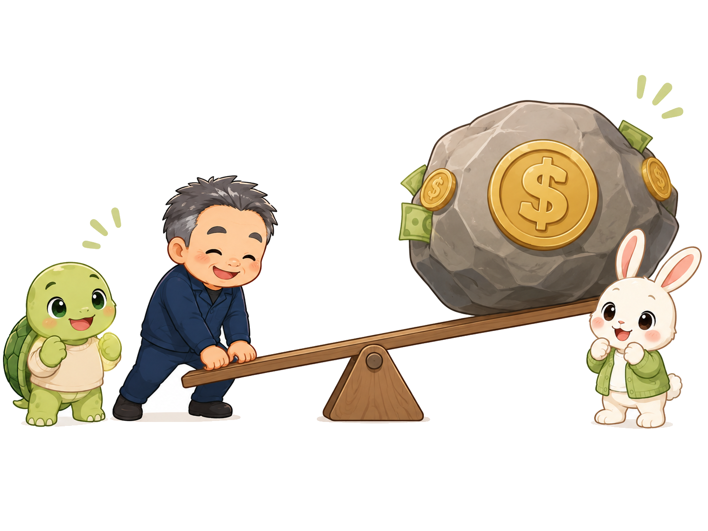 少ない証拠金でも大きな金額の取引ができるレバレッジの仕組みをてこの原理で表したイラスト